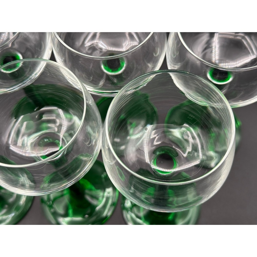 Set of 6 Vintage Luminarc Emerald Green Stem Wine Glasses France MCM Glassware - Picture 5 of 10